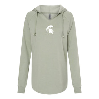 MSU Spartan Helmet EMB Women's Wave Wash Hoodie - Sage