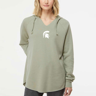 MSU Spartan Helmet EMB Women's Wave Wash Hoodie - Sage