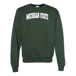 MSU Arch Applique Champion Powerblend Crewneck - Dark Green