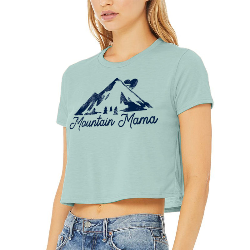 Mountain Mama Women’s Flowy Crop Tee - Dusty Blue