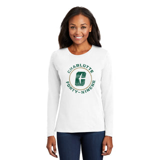 UNC Charlotte Forty-Niners Distressed Circle Logo Womens Long Sleeve T Shirt - White