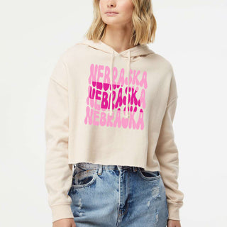 Nebraska Wave Womens Lightweight Crop Hoodie - Bone