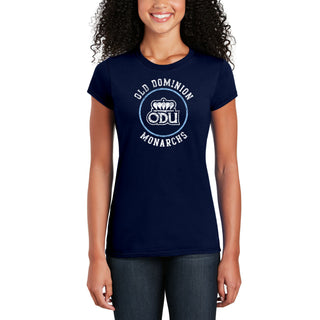 Old Dominion University Monarchs Distressed Circle Logo Basic Cotton Womens Short Sleeve T Shirt - Navy