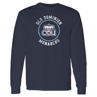 Old Dominion University Monarchs Distressed Circle Logo Heavy Cotton Long Sleeve - Navy