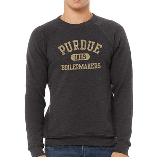 Purdue Athletic Arch Sponge Fleece Raglan Crewneck - Dark Grey Heather