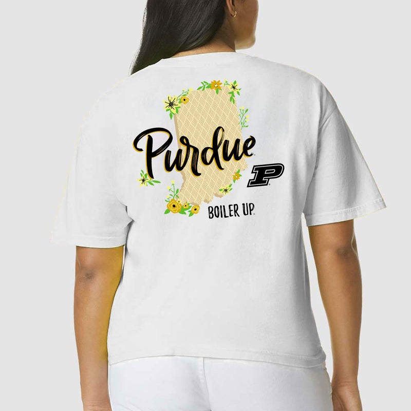 Purdue University Boilermakers Floral State Comfort Colors Short Sleeve T Shirt - White