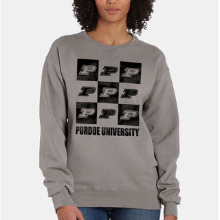 Purdue Checkerbox CW Garment-Dyed Crewneck - Concrete