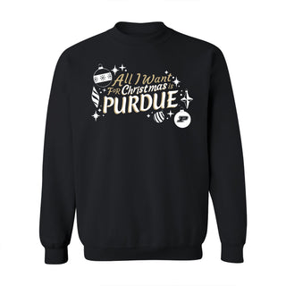 Purdue Boilermakers All I Want For Christmas Is Purdue Crewneck Sweatshirt - Black