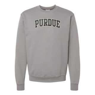 Purdue Arch Applique Champion Powerblend Crewneck - Stone Grey