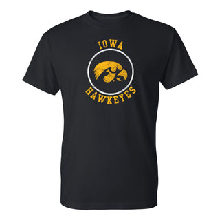 University of Iowa Hawkeyes Distressed Circle Logo Short Sleeve T Shirt - Black