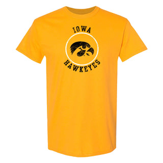 University of Iowa Hawkeyes Distressed Circle Logo Short Sleeve T Shirt - Gold