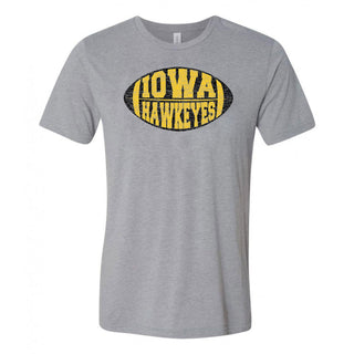 Iowa Faded Block Football Canvas Triblend T Shirt - Athletic Grey Triblend