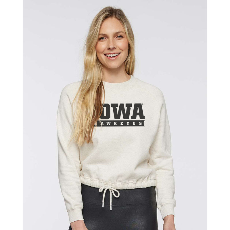 Iowa Combination Mark Womens Cinched Boxy Crew - Natural Heather