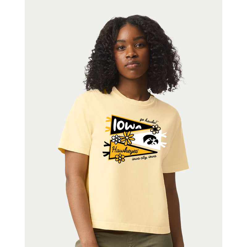 Iowa Cute Pennant Womens Boxy T-Shirt - Butter
