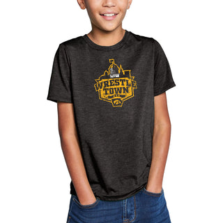 Iowa Wrestle Town Triblend Youth T-Shirt - Black Frost