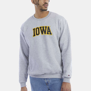 Iowa Arch Applique Champion Powerblend Crewneck - Light Steel