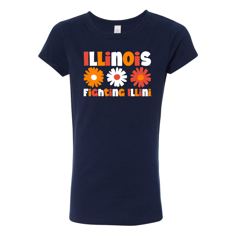 Illinois Daisy Dot Girls Princess T-Shirt - Midnight