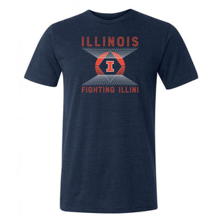 Illinois Fighting Illini Vaporwave Grid Triblend T Shirt - Solid Navy