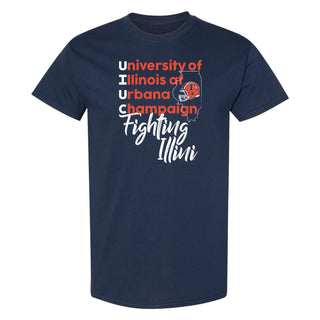 Illinois UIUC School Stack T-Shirt - Navy