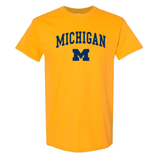 Arch Logo University of Michigan Basic Cotton Short Sleeve T Shirt - Gold