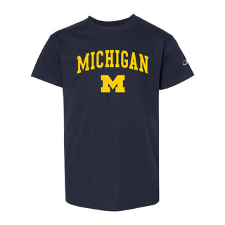 Michigan Arch Logo Champion Youth Tagless T-Shirt - Navy