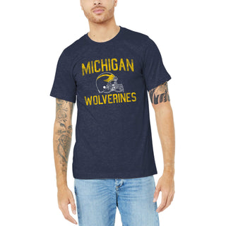 Michigan Faded Football Helmet CVC Jersey T-Shirt - Heather Midnight Navy