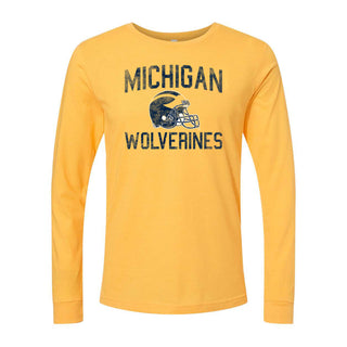 Michigan Faded Football Helmet CVC Long Sleeve - Heather Yellow Gold