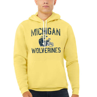 Michigan Faded Football Helmet Sponge Fleece Hoodie - Yellow