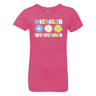 Michigan Daisy Dot Girls Princess T-Shirt - Hot Pink