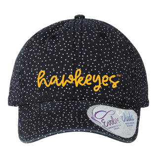 Iowa Pretty Script EMB Women's Fashion Print Cap - Black/White Polka Dots