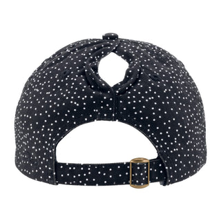 Iowa Pretty Script EMB Women's Fashion Print Cap - Black/White Polka Dots