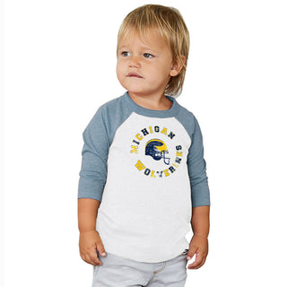 Michigan Football Fan Circle Toddler 3/4 Sleeve Raglan - White/Denim