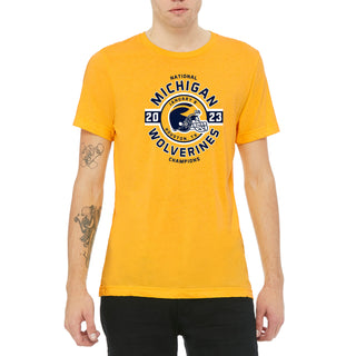 Michigan CFP National Champions 23 Helmet Circle Triblend T-Shirt - Yellow Gold