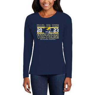 Michigan Wolverines CFP National Champions 23 HTTV Women's Long Sleeve T Shirt - Navy