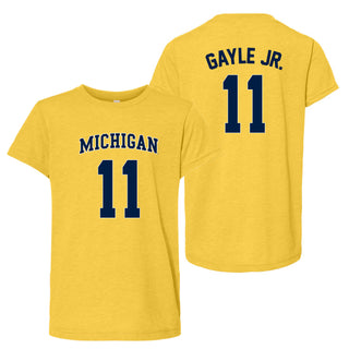 Michigan NIL Gayle Jr 11 Canvas Triblend Youth T-Shirt - Yellow Gold