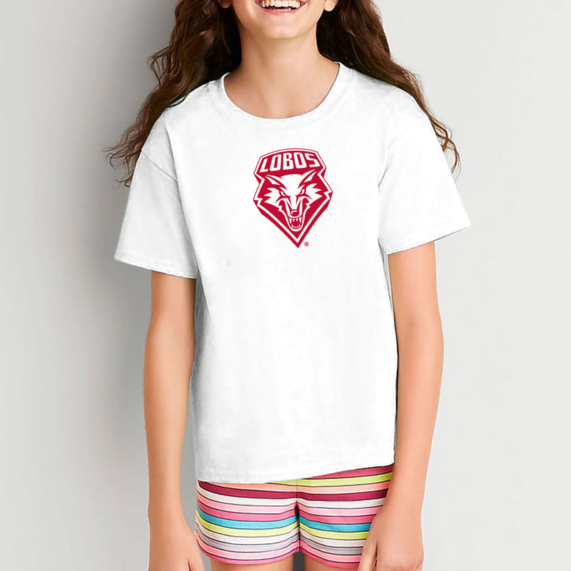 University of New Mexico Lobos Primary Logo Cotton Youth T-Shirt - White