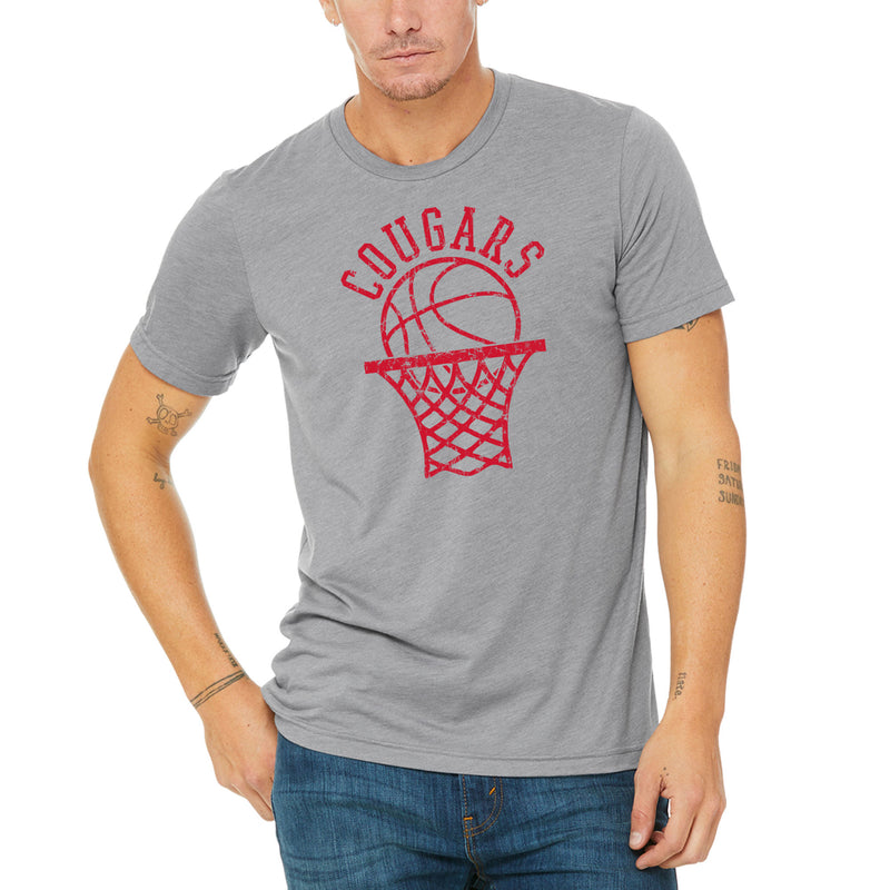 University of Houston Cougars Retro Basketball Hoop Canvas Triblend Short Sleeve T Shirt - Athletic Grey
