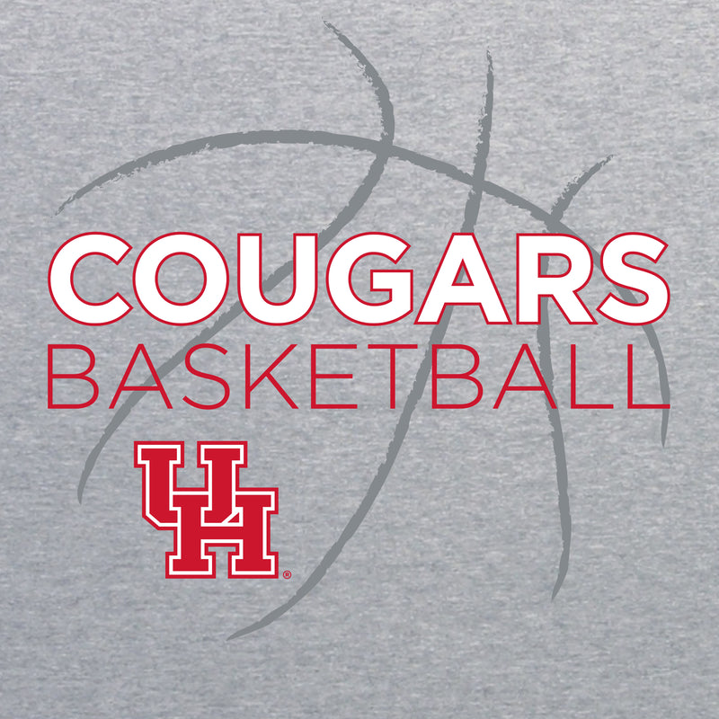 University of Houston Cougars Basketball Sketch Basic Cotton Short Sleeve T Shirt - Sport Grey