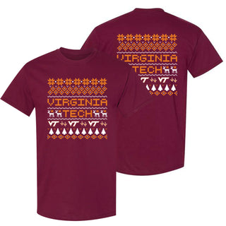 Virginia Tech Holiday Sweater T-Shirt - Maroon