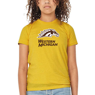 Western Michigan Primary Logo Youth Triblend T-Shirt - Yellow Gold