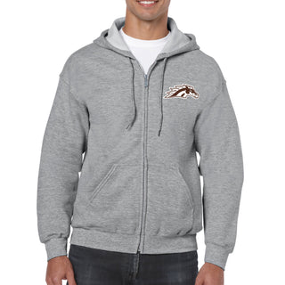 Western Michigan Primary Logo Left Chest Full Zip Hoodie - Sport Grey