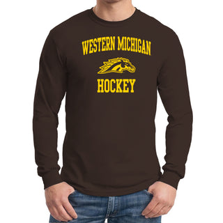 Western Michigan University Broncos Arch Logo Hockey Long Sleeve T Shirt - Dark Chocolate