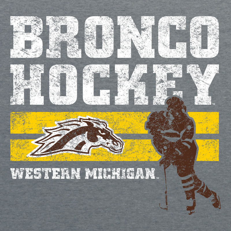 Western Michigan University Retro Hockey Basic Cotton T Shirt - Graphite Heather