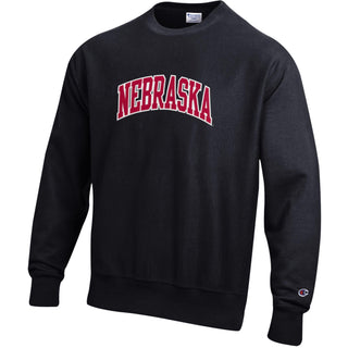 Nebraska Applique Champion RW Crewneck - Black