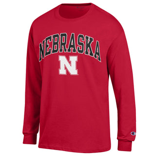 Nebraska Arch Over N Champion Basic Long Sleeve - Scarlet