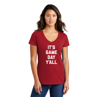 It's Game Day Y'all Ladies Fan Favorite V-Neck Tee T-Shirt - Cardinal