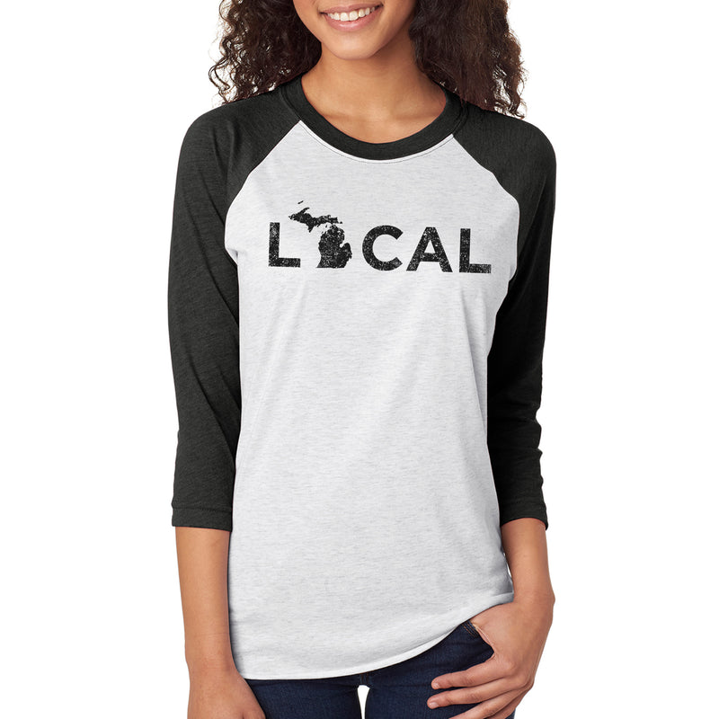 MI Local 3/4 Sleeve Raglan T-Shirt - Heather White/Vintage Black