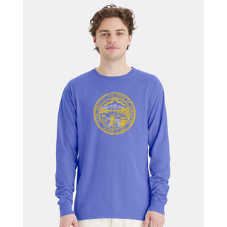 Nebraska Flag CW Garment Dyed Long Sleeve - Deep Forte Blue