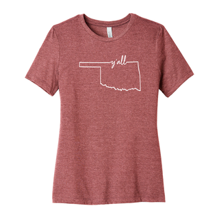 Oklahoma Yall Outline Womens Relaxed CVC T-Shirt - Heather Mauve