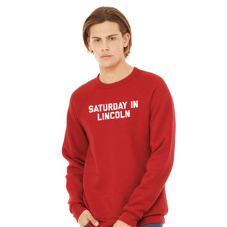 Saturday in Lincoln Sponge Fleece Raglan Crewneck - Red